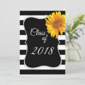 Modern BlackWhite Stripe Sunflower 2018 Afstuderen Kaart (Staand voorkant)