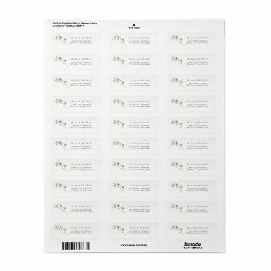 Modern blad bruiloft envelop retouradres etiket (Full Sheet)
