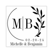 Modern blad Monogram met datum en naam Rubberstempel (Afrduk)
