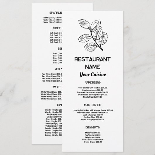 Modern blad, restaurant slanke lijn menu (Voorkant / Achterkant)