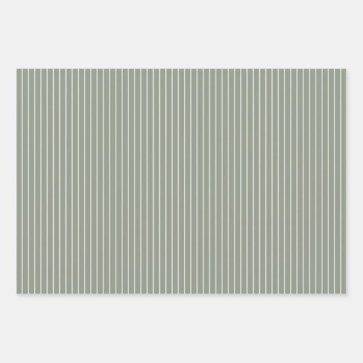 Modern Bladpatroon en Pinstripes Dusky Green | Inpakpapier Vel (Voorkant 3)