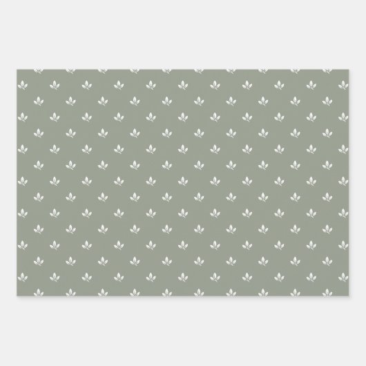Modern Bladpatroon en Pinstripes Dusky Green | Inpakpapier Vel (Voorkant 2)