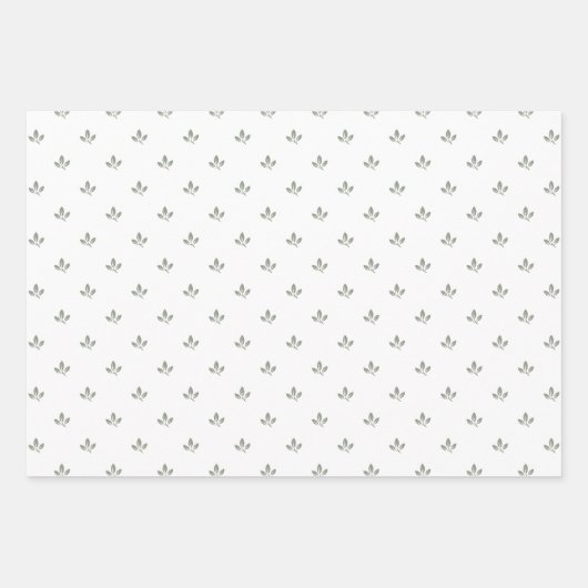 Modern Bladpatroon en Pinstripes Dusky Green | Inpakpapier Vel (Voorkant)