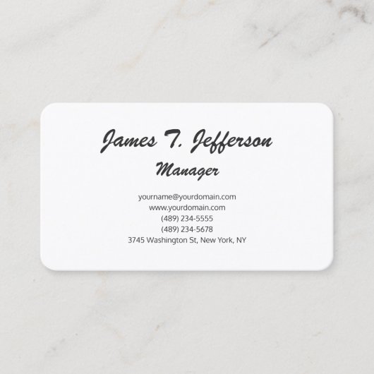 Modern blank wit minimalistisch script handschrift visitekaartje (Voorkant)