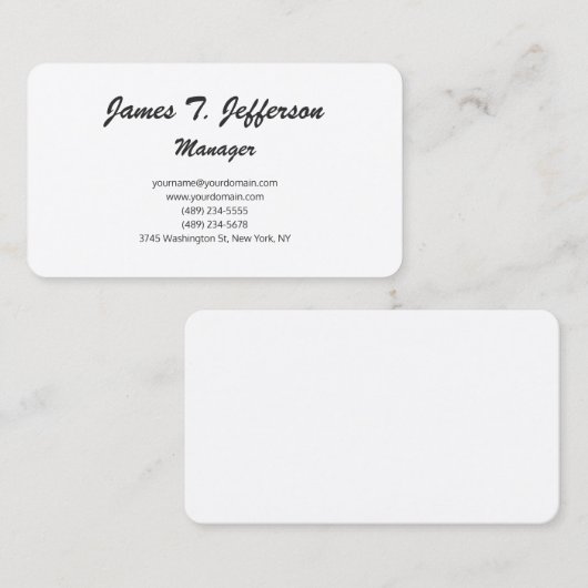 Modern blank wit minimalistisch script handschrift visitekaartje (Voorkant / Achterkant)