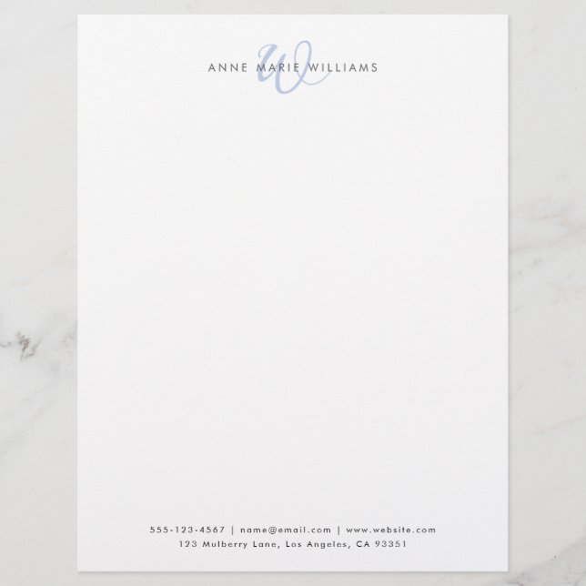 Modern Blau Schreef Monogram Briefhoofd (Voorkant)