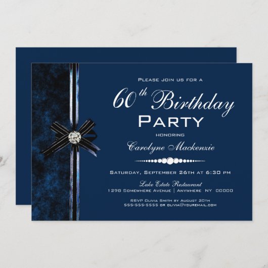 Modern Blauw 60ste Verjaardagsfeest Kaart (Voorkant / Achterkant)