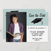 Modern blauw Afstuderen slaat de datum foto op Aankondiging (Voorkant / Achterkant)