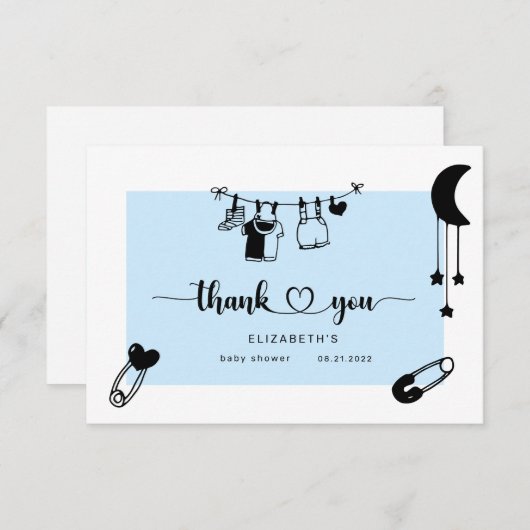 Modern blauw baby shower bedankkaart (Voorkant / Achterkant)