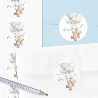 Modern Blauw Barly Wachten baby Jongen Douche Ronde Sticker