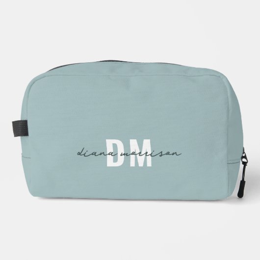 Modern Blauw Blauw & Elegant Script Monogram Toilettasje (Voorkant)