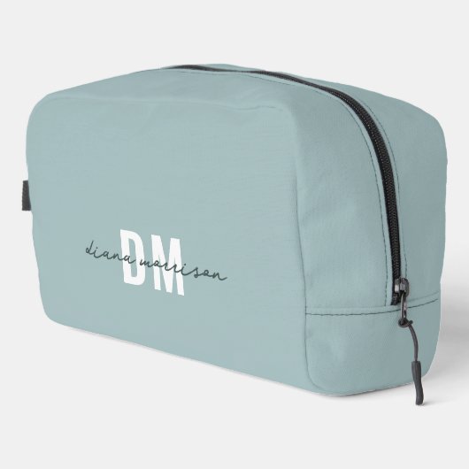 Modern Blauw Blauw & Elegant Script Monogram Toilettasje (Rechterhoek)