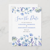 Modern Blauw Bloemen Bewaar de datum Aankondigingskaart (Voorkant / Achterkant)