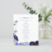 Modern Blauw Bloemen Boho Bruiloft Menu (Staand voorkant)