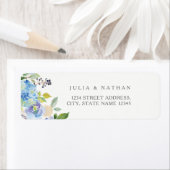 Modern Blauw Bloemen Huwelijksenvelop Retouradres Etiket (Insitu)