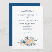 Modern blauw bloemenbruiloft chique waterverf kaart (Voorkant / Achterkant)