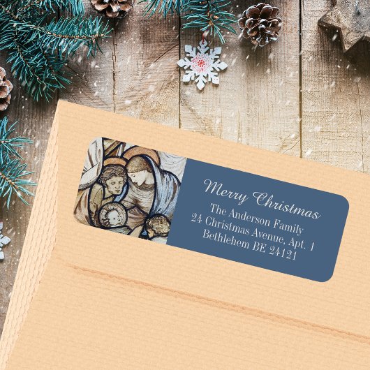 Modern Blauw Christelijk Vrolijk Kerstfeest Etiket