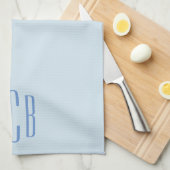 Modern Blauw Drie Lettermonogram Theedoek (Quarter Fold)