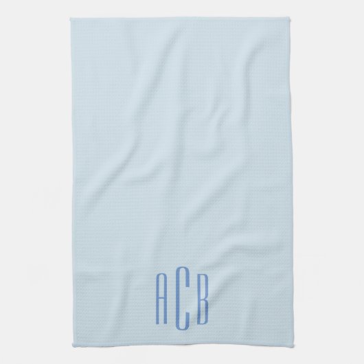 Modern Blauw Drie Lettermonogram Theedoek (Verticaal)