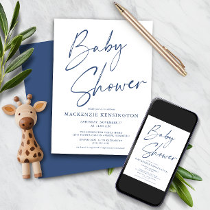Modern blauw, eenvoudig handgeschreven script Baby Kaart