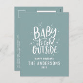 modern blauw elegant script budgetteren feestdagenkaart (Voorkant / Achterkant)