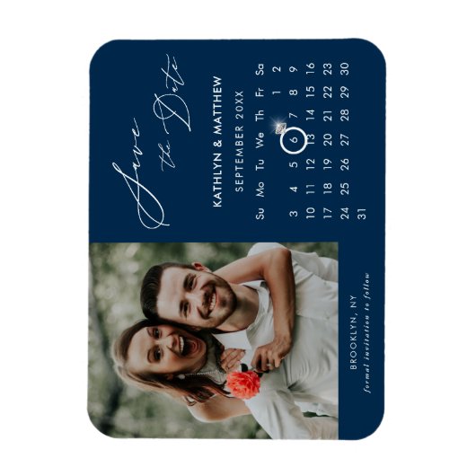 Modern Blauw Elegant Script Photo Save the Date Magneet (Verticaal)