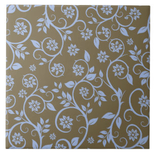 modern blauw en bruin bloemmotief tegeltje