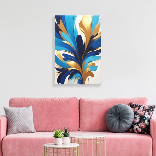 Modern blauw en goud Abstract schilderij Canvas Afdruk (Insitu (Woonkamer))