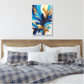 Modern blauw en goud Abstract schilderij Canvas Afdruk (Insitu (Slaapkamer))