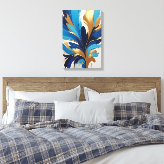 Modern blauw en goud Abstract schilderij Canvas Afdruk (Insitu (Slaapkamer))