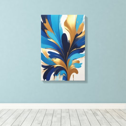 Modern blauw en goud Abstract schilderij Canvas Afdruk (Insitu (Houten vloer))