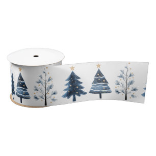 Modern blauw en goud vrolijke kerstbomen breed lint