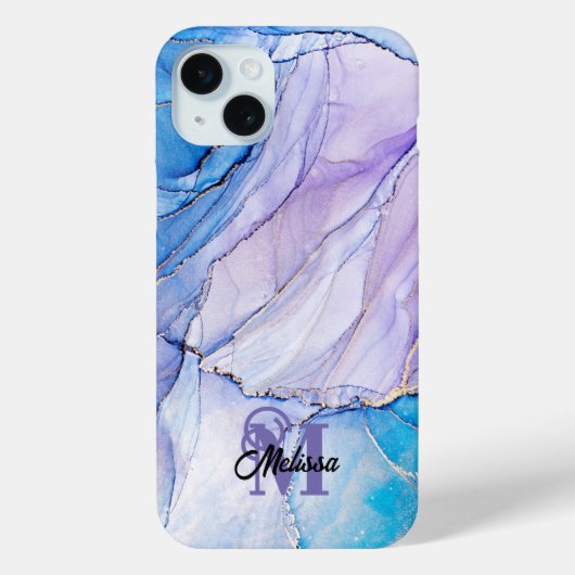 Modern Blauw en Paarse gemarmerde naam Case-Mate iPhone Case (Achterkant)