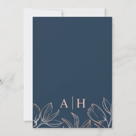 Modern blauw en Roos goud Save the Date (Achterkant)