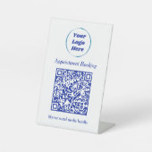 Modern blauw en wit Afspraak Reserveren QR Code Reclamebord Met Voetstuk (Voorkant)