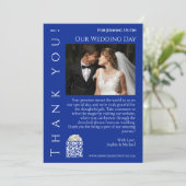 Modern blauw en wit-bruiloft foto-dank u- kaart (Staand voorkant)