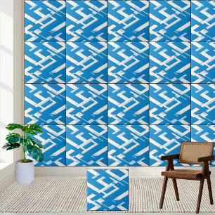 Modern blauw en wit Grieks patroon ontwerp Tegeltje