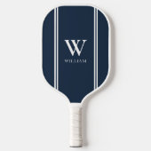 Modern Blauw en Wit Initiaal Naam Monogram Pickleball Paddle (Voorkant)