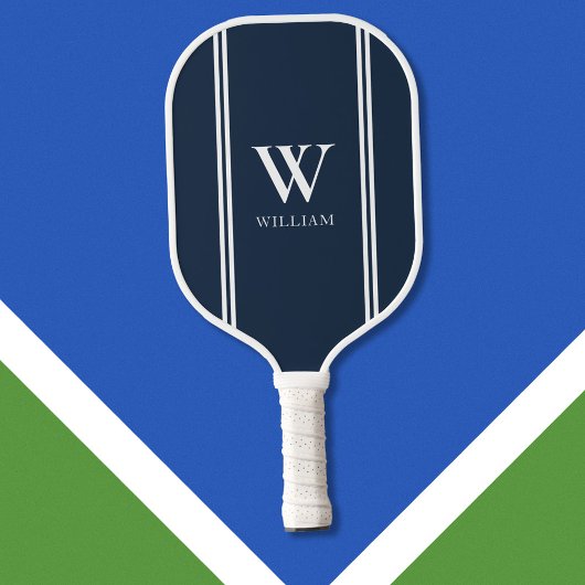 Modern Blauw en Wit Initiaal Naam Monogram Pickleball Paddle