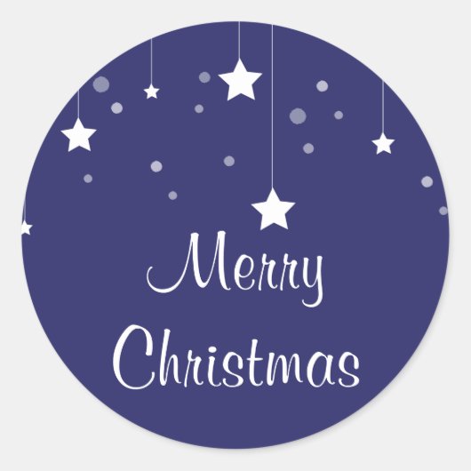 Modern Blauw en Wit Kerstmis Ronde Sticker (Voorkant)