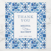 Modern blauw en wit Mediterraan huwelijk Wijn Etiket (Enkel label)