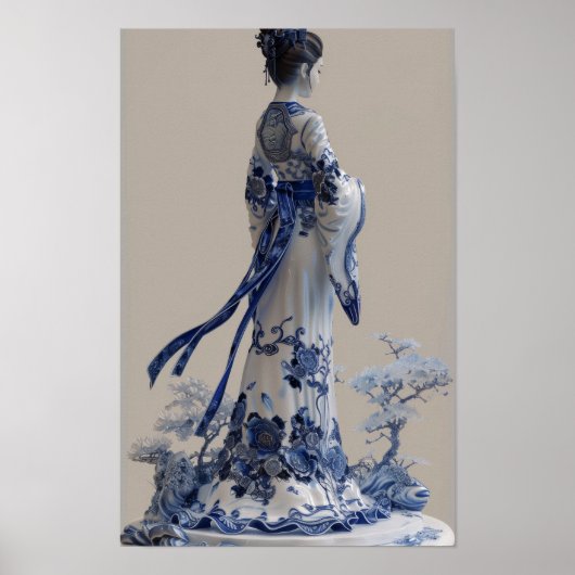 Modern blauw en wit porselein 3D Design Poster (Voorkant)