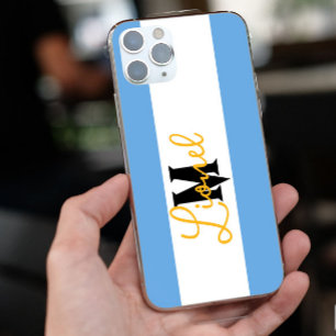 modern blauw en wit streep Aangepaste monogram iPhone 13 Pro Max Hoesje