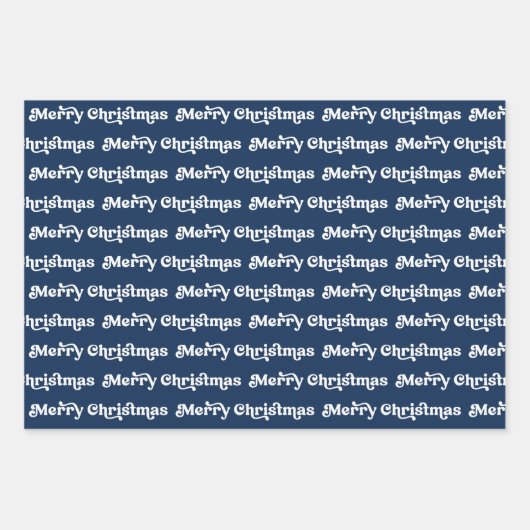 Modern blauw en wit vrolijk kerstbomen rendier inpakpapier vel (Voorkant)