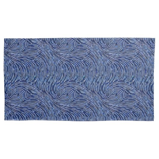 Modern Blauw en Wit Wave Swirl Patroon Kussensloop (Voorkant-Links)