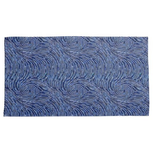 Modern Blauw en Wit Wave Swirl Patroon Kussensloop (Voorkant-Rechts)