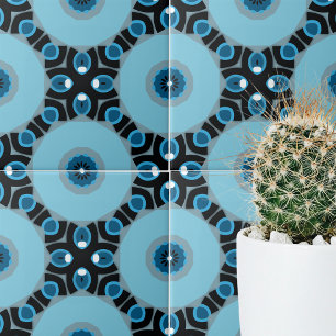 Modern blauw en zwart geometrisch patroon tegeltje