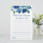 Modern blauw floraal advies Baby shower spel (Staand voorkant)