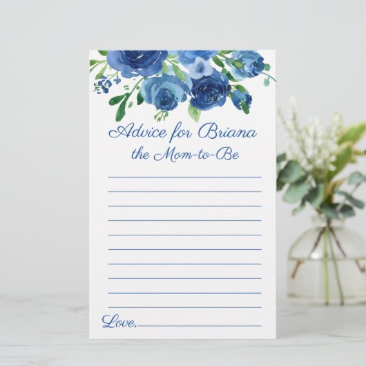 Modern blauw floraal advies Baby shower spel (Staand voorkant)