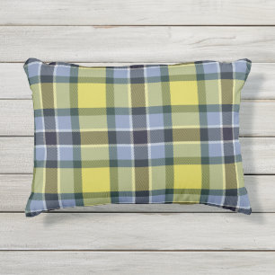 Modern Blauw & Geel Tartan Plaid Patroon Buitenkussen